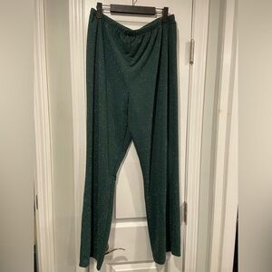 NWOT Serengeti Size 1X Emerald Green Sparkle Flowy Wide Leg Pull On Pants